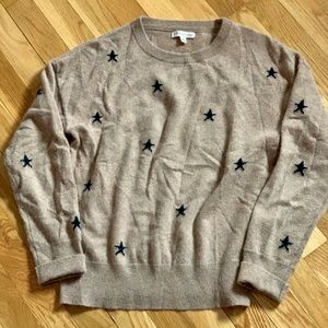 Philosophy Womens’ Luxurious M 100% Cashmere Sweater Beige with Stars